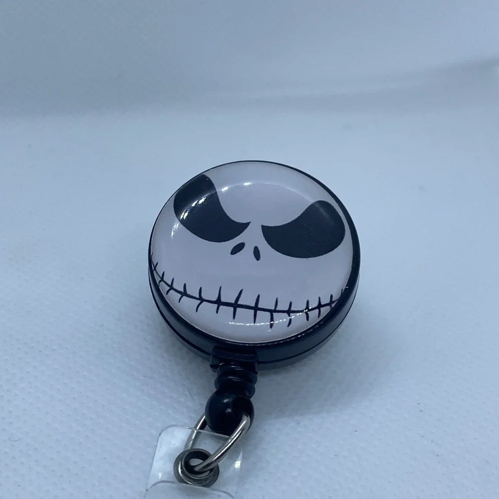 Retractable Badge Holder With Clip Jack Skellington Face RN Medical MD